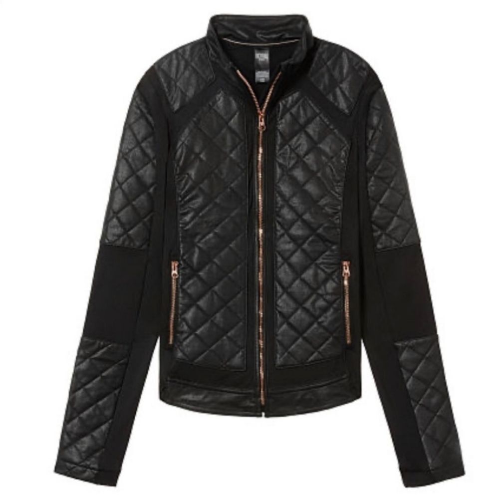 โ๏ธ๐น๏ธVictoria Sport Black Quilted Mixed Media Zipper Moto Jacket Small